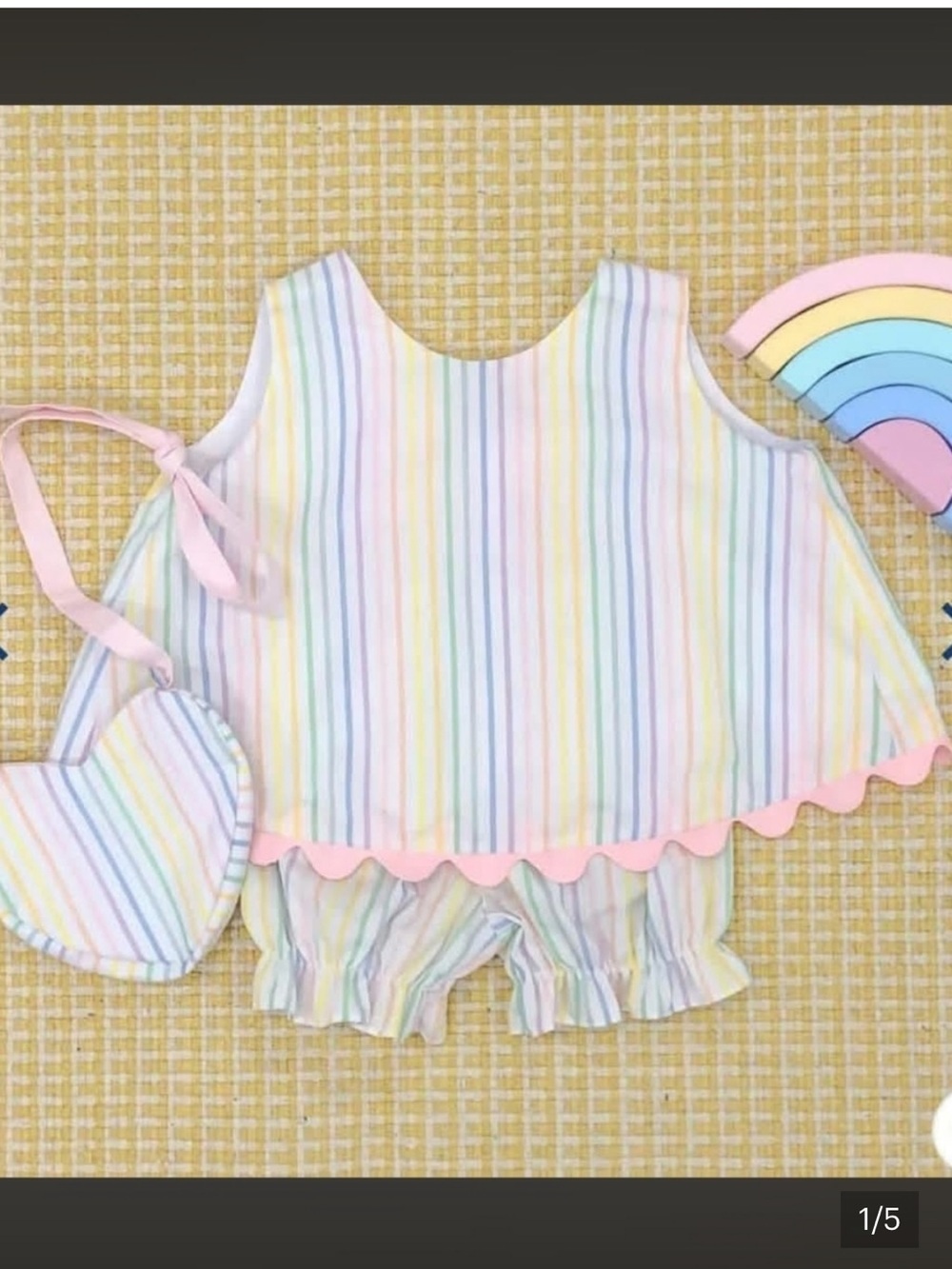 TBBC NWT Susanne Swing Set Rainbow Rollerskate Stripe 12-18m Beaufort Bonnet
